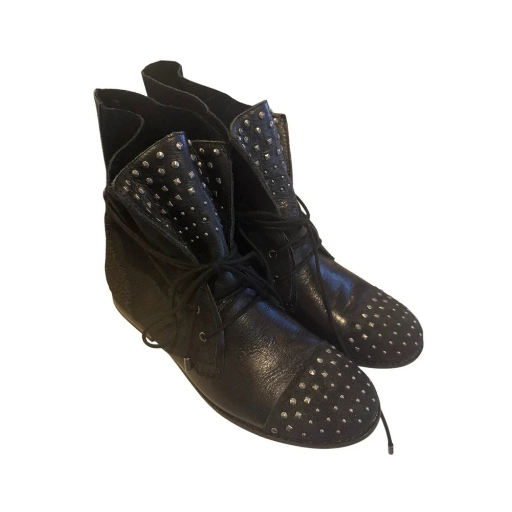 The Sak Jada Black Studded Leather Moto Ankle Boots Boho Punk Festival NWT 9 NEW